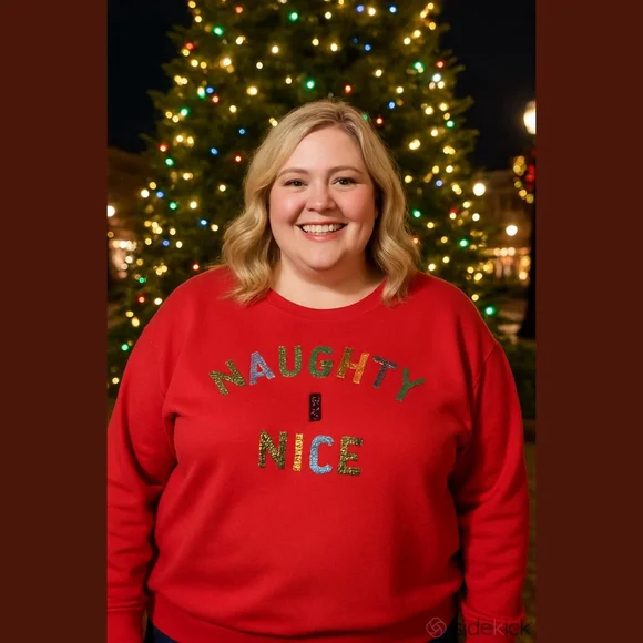 Women's Torrid Naughty & Nice Christmas Sweatshirt Plus 1X Red Multicolor - Picture 1 of 6